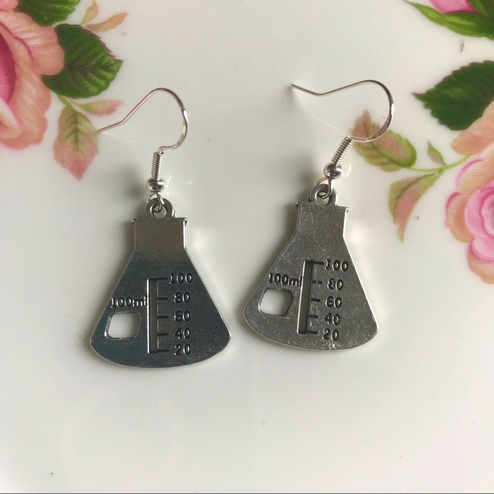 Silver tone beaker earrings